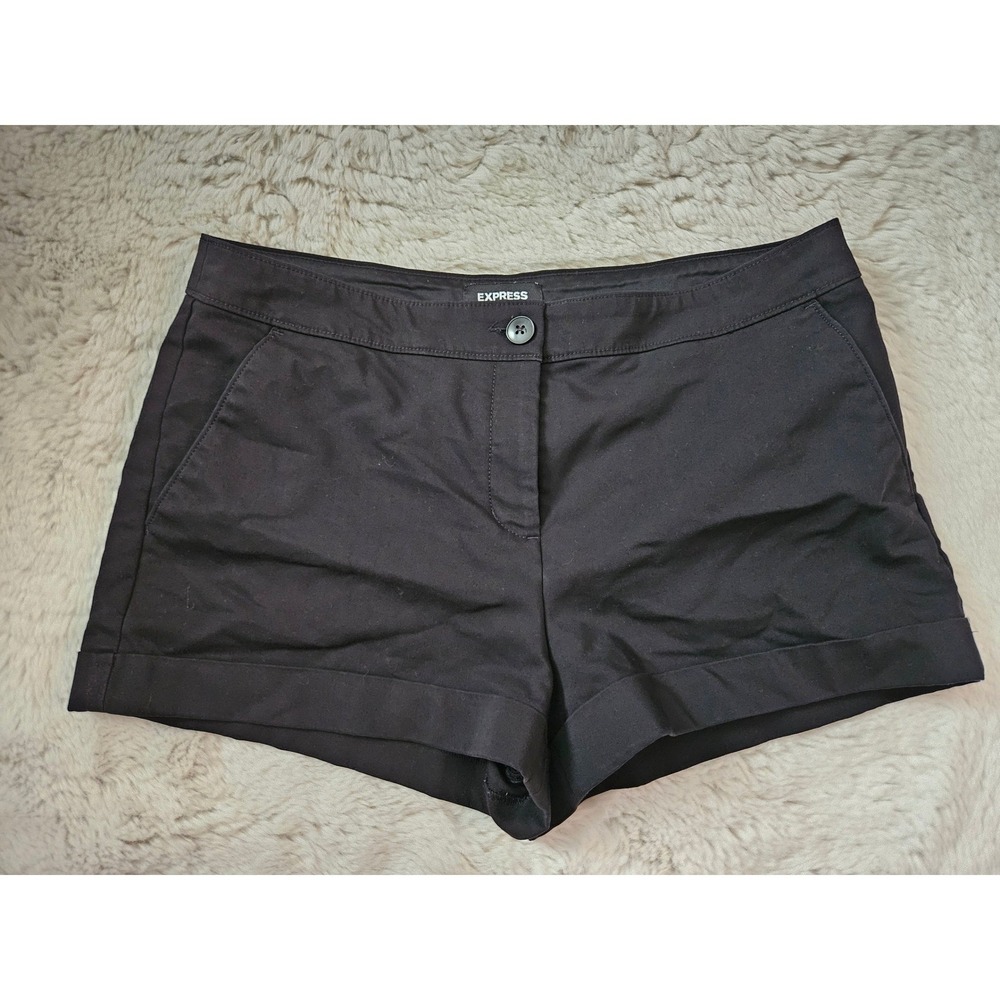 Express Women's Black Cotton Blend Shortie Mid Rise Casual Shorts Size 12